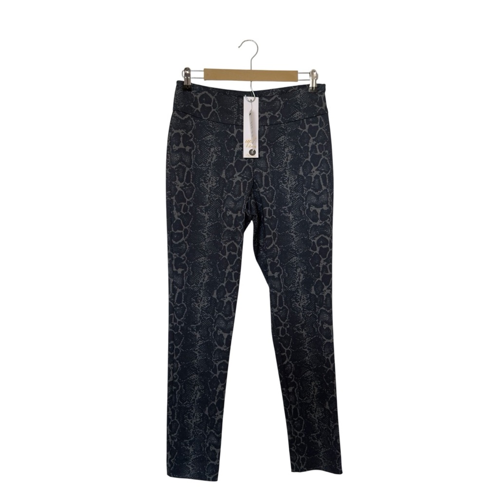 Up! Luxury Size 8 Snake Skin Print Tummy Control Navy Gray Pull On Ponte Pants